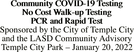 Community COVID-19 Testing No Cost Walk-up