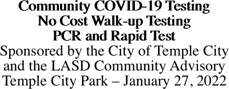 Community COVID-19 Testing No Cost Walk-up