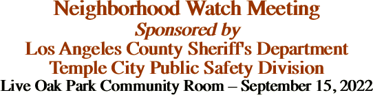 Neighborhood Watch Meeting Sponsored by Los Angeles